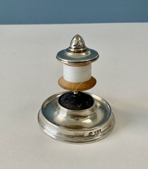 ANTIQUE SILVER COTTON REEL PIN CUSHION - ADDITIONAL PHOTO 3
