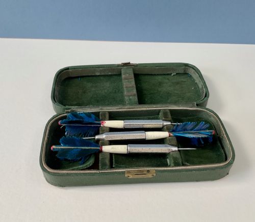 BOXED SET OF ANTIQUE SOLID SILVER DARTS - ADDITIONAL PHOTO 1
