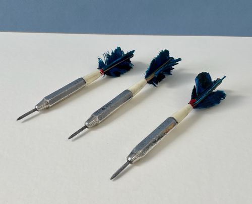BOXED SET OF ANTIQUE SOLID SILVER DARTS - ADDITIONAL PHOTO 2