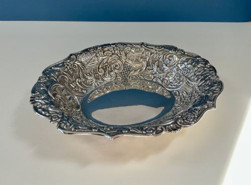 LARGE ANTIQUE EDWARDIAN SOLID SILVER DISH - ADDITIONAL PHOTO 4