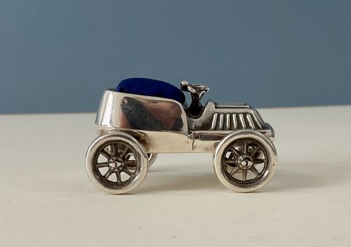 ANTIQUE SILVER NOVELTY PIN CUSHION CAR - ADDITIONAL PHOTO 3