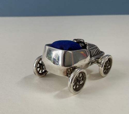 ANTIQUE SILVER NOVELTY PIN CUSHION CAR - ADDITIONAL PHOTO 4
