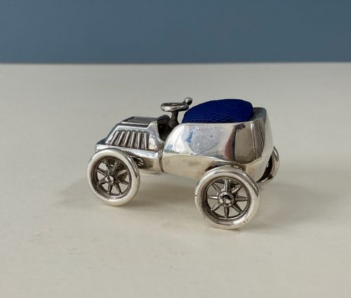 ANTIQUE SILVER NOVELTY PIN CUSHION CAR - ADDITIONAL PHOTO 5