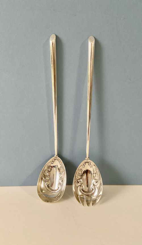 PAIR OF ANTIQUE SILVER SALAD SERVERS - ADDITIONAL PHOTO 4