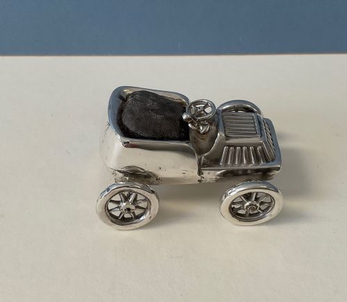 ANTIQUE NOVELTY SILVER PIN CUSHION CAR - ADDITIONAL PHOTO 2