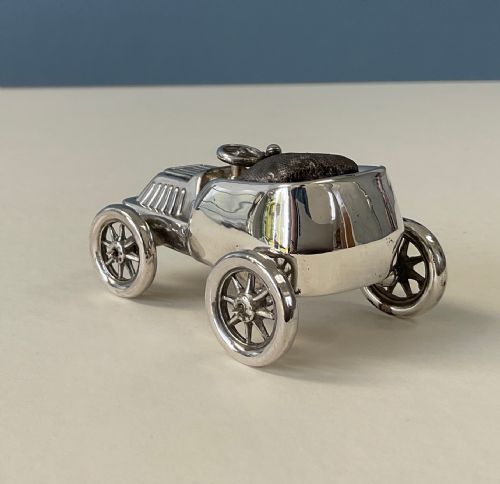 ANTIQUE NOVELTY SILVER PIN CUSHION CAR - ADDITIONAL PHOTO 3
