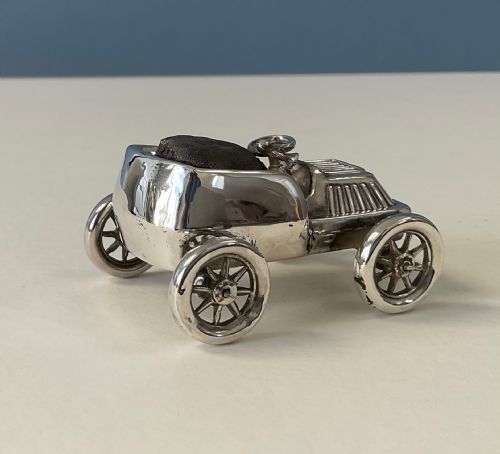 ANTIQUE NOVELTY SILVER PIN CUSHION CAR - ADDITIONAL PHOTO 5