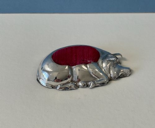 ANTIQUE SILVER RECUMBENT PIG PIN CUSHION - ADDITIONAL PHOTO 4