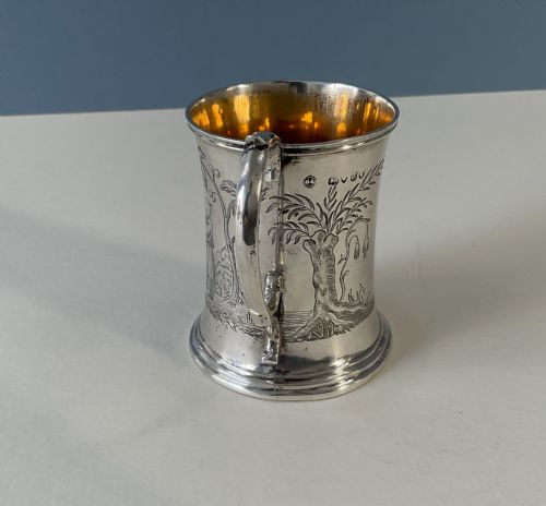 ANTIQUE SILVER 'BADMINTON' GILDED MUG - ADDITIONAL PHOTO 2