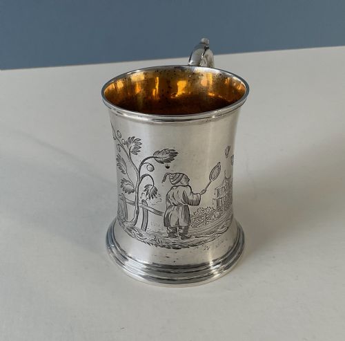 ANTIQUE SILVER 'BADMINTON' GILDED MUG - ADDITIONAL PHOTO 6