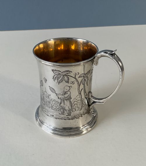 ANTIQUE SILVER 'BADMINTON' GILDED MUG - ADDITIONAL PHOTO 7