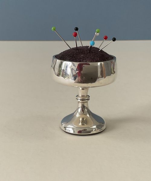 ANTIQUE SOLID SILVER NOVELTY PIN CUSHION GOBLET