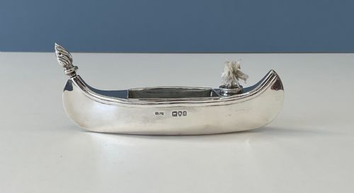 ANTIQUE SILVER NOVELTY TABLE LIGHTER CANOE