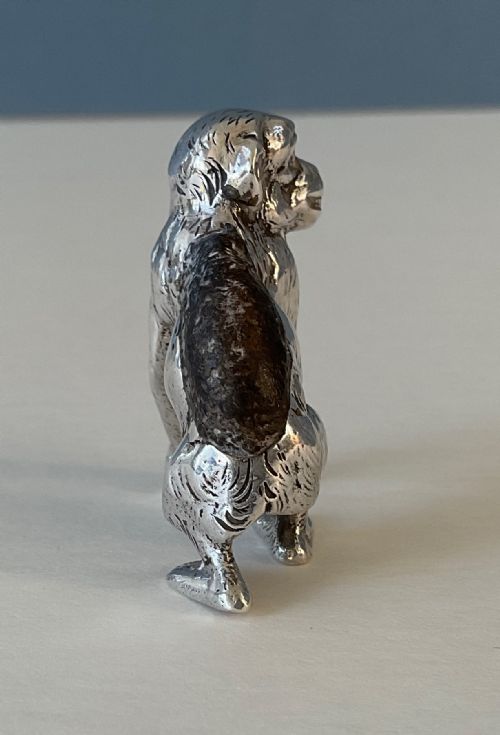 RARE ANTIQUE SILVER PIN CUSHION MONKEYAPE - ADDITIONAL PHOTO 3