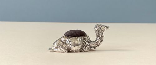 Antique Silver Novelty Pin Cushion - Seated Camel