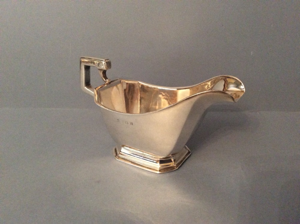 Antique Solid Silver Art Deco Sauce and Gravy Boat View III