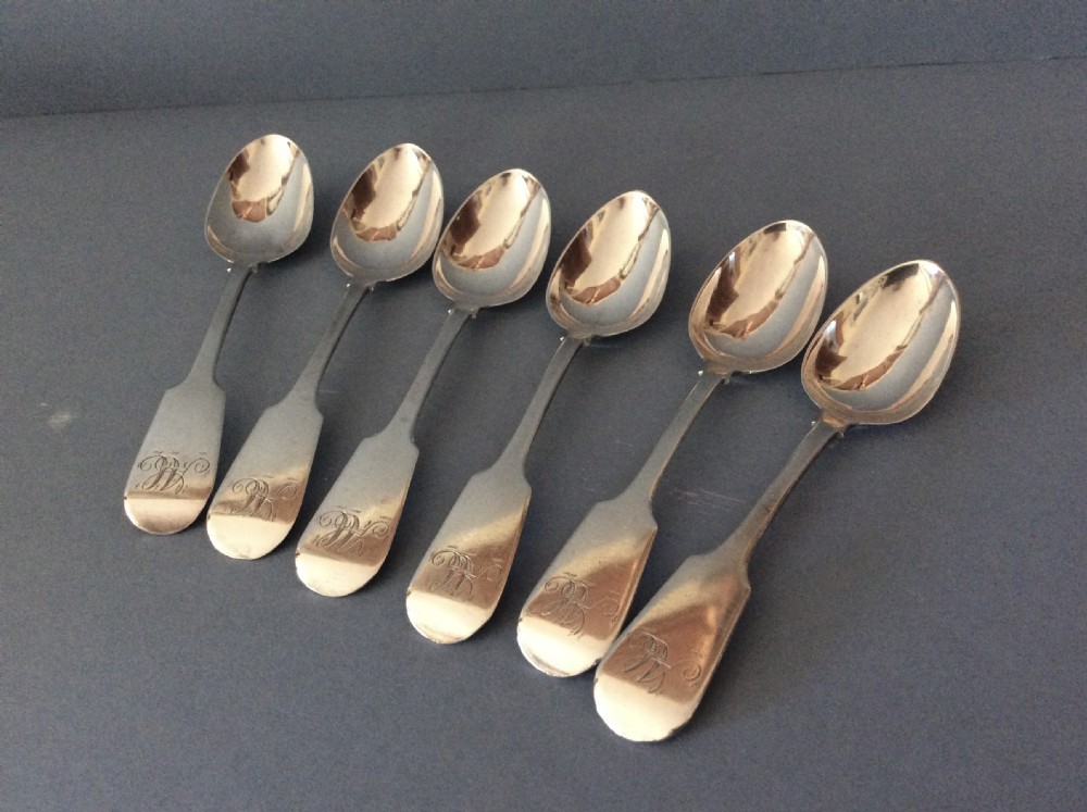 Set of Six Antique Victorian York Silver Teaspoons