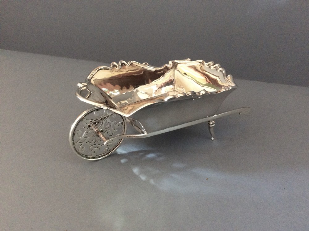 Large Antique Edwardian Solid Silver Wheelbarrow  View V