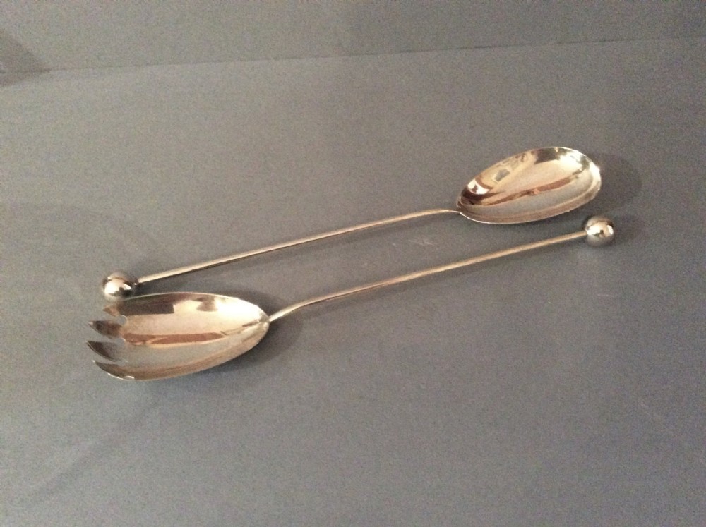 Pair of Antique Solid Silver Edwardian Salad Servers
