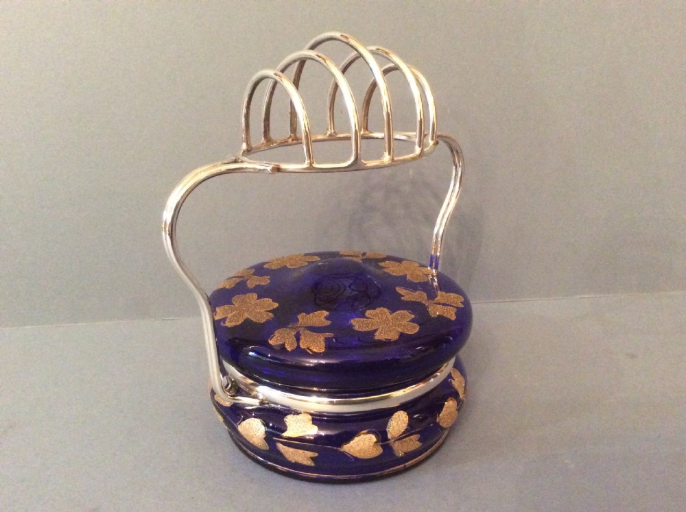 Antique Silver Toast Rack with Glass Marmalade Jar