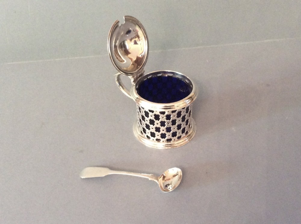 Antique Victorian Silver Drum Mustard with Newcastle Silver Spoon View V