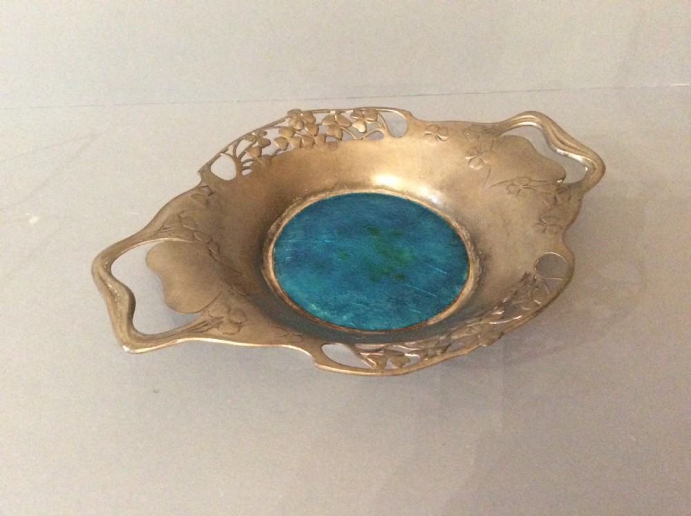 Antique Liberty / Archibald Knox Pewter and Enamel Dish View V
