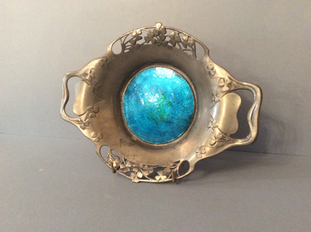 Antique Liberty / Archibald Knox Pewter and Enamel Dish View VII