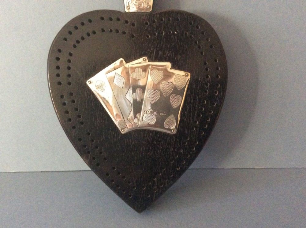 Victorian Heart-Shaped Cribbage Board with Solid Silver Decoration View II