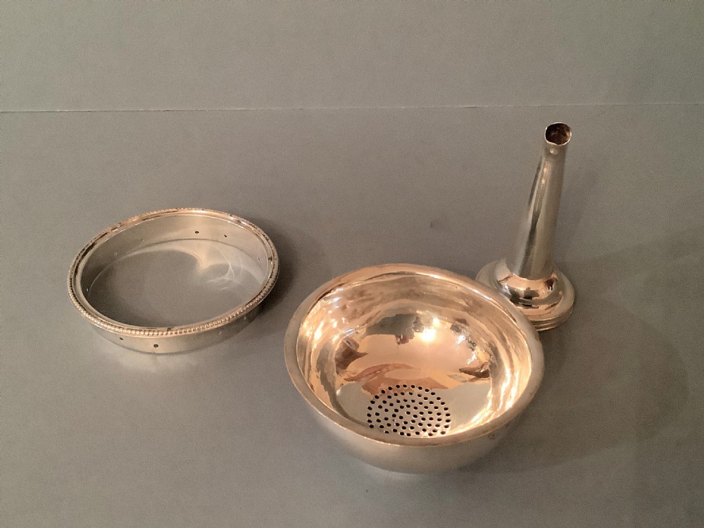 Antique Solid Silver Georgian 3-Part Wine Funnel and Stand View III