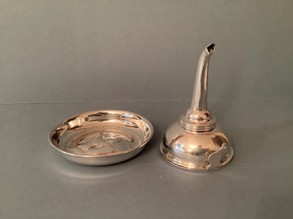 Antique Solid Silver Georgian 3-Part Wine Funnel and Stand View XI