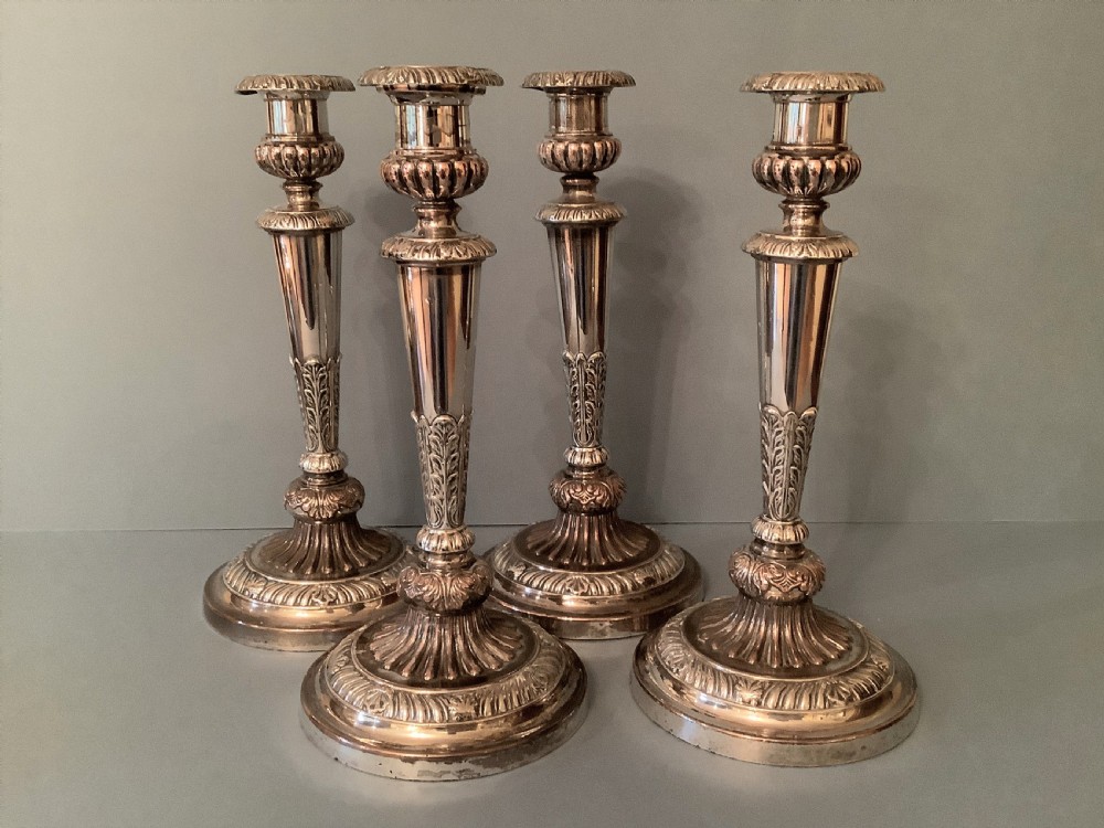 Set of 4 Old Sheffield Plate Boulton Candlesticks