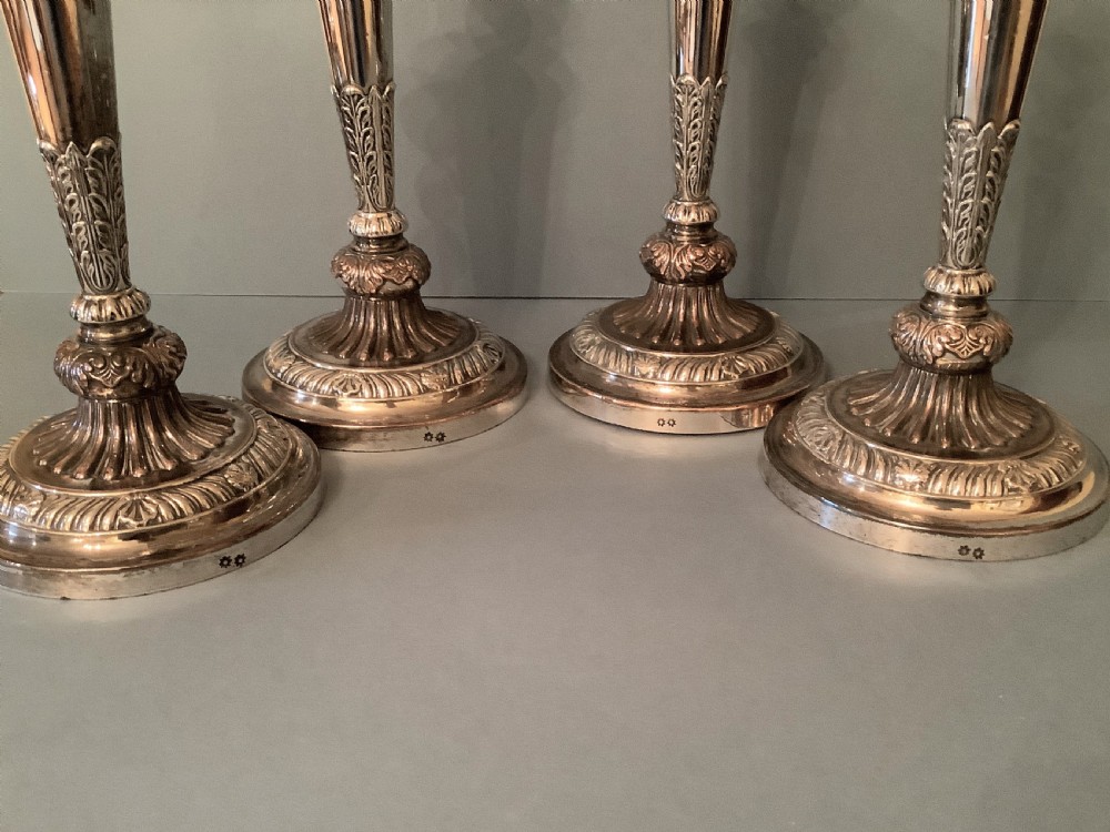Set of 4 Old Sheffield Plate Boulton Candlesticks View II