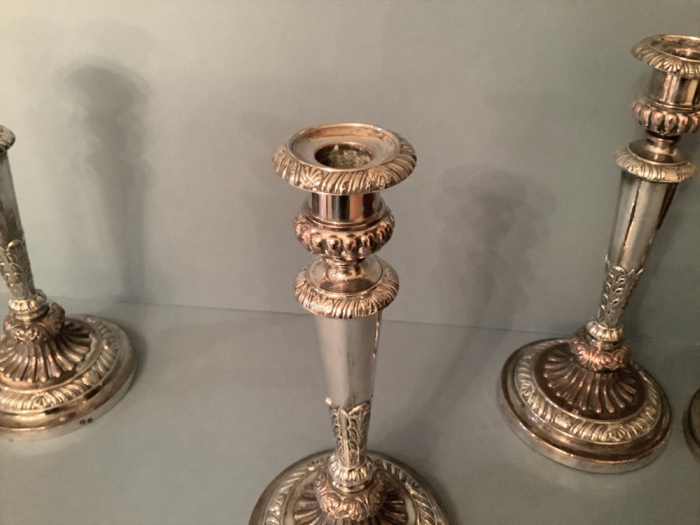 Set of 4 Old Sheffield Plate Boulton Candlesticks View V