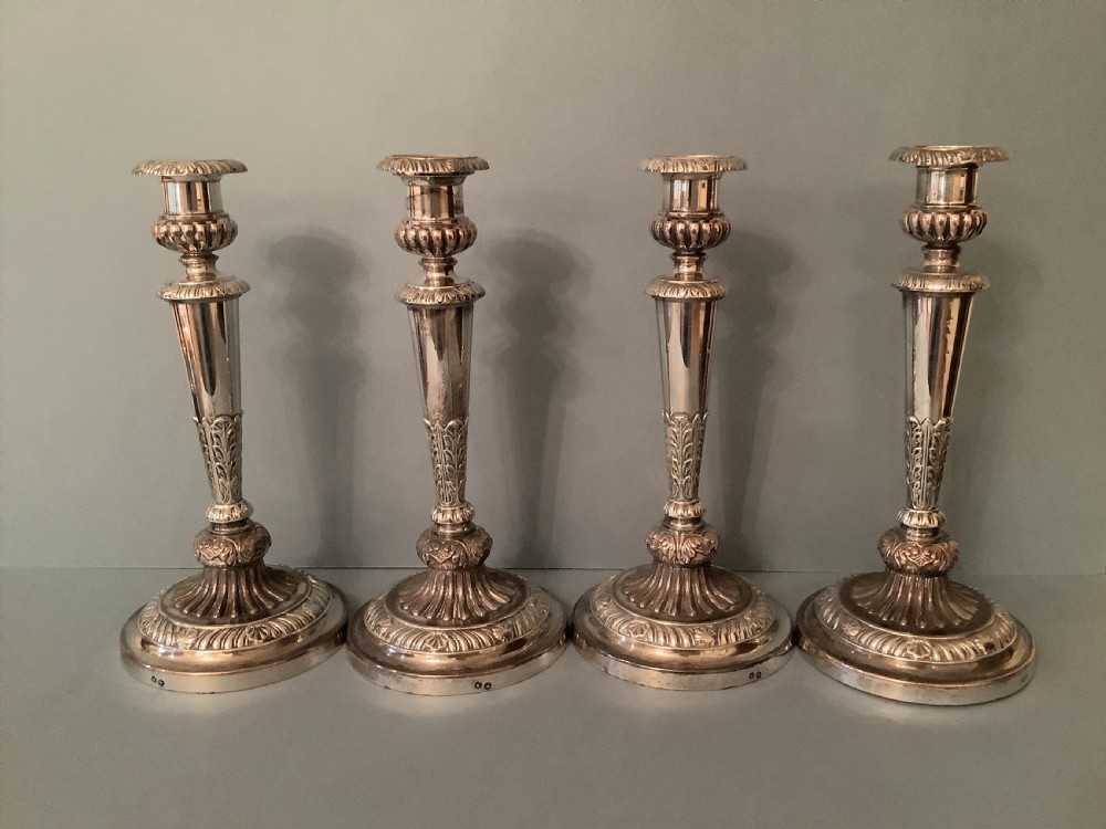Set of 4 Old Sheffield Plate Boulton Candlesticks View VII