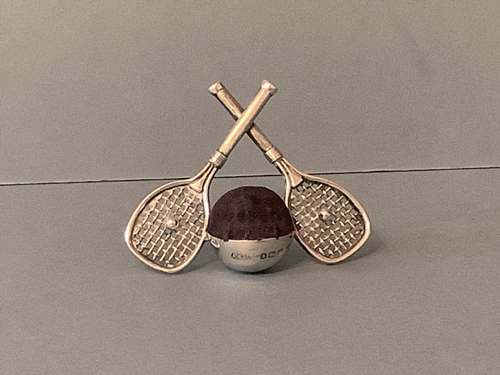 Antique Silver Tennis Racquet Pin Cushion 1912