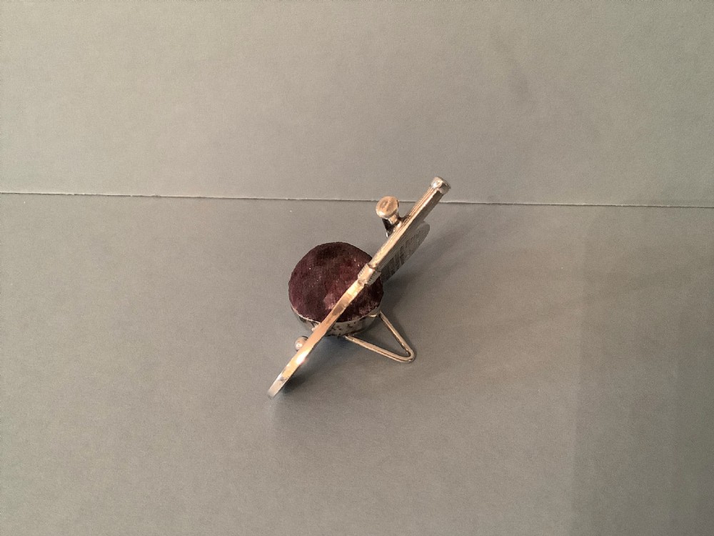 Antique Silver Tennis Racquet Pin Cushion 1912 View II