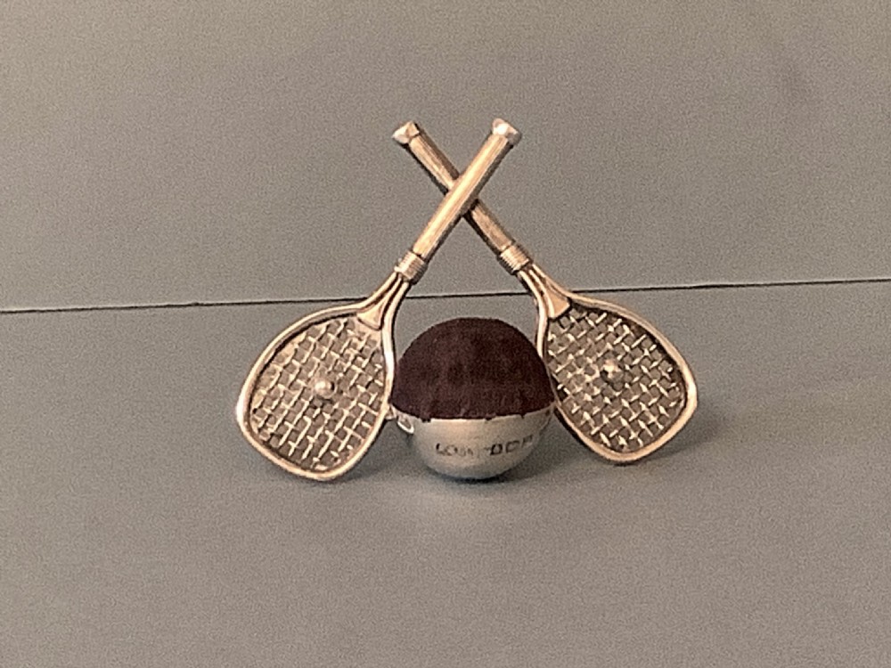 Antique Silver Tennis Racquet Pin Cushion 1912 View V