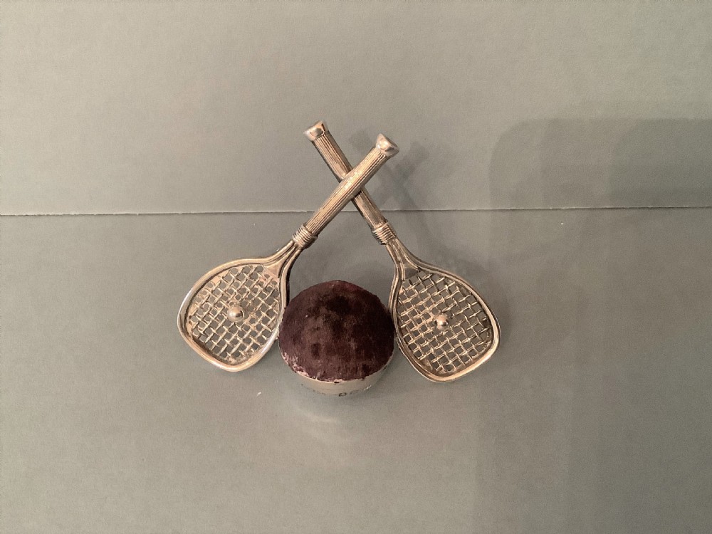 Antique Silver Tennis Racquet Pin Cushion 1912 View VI