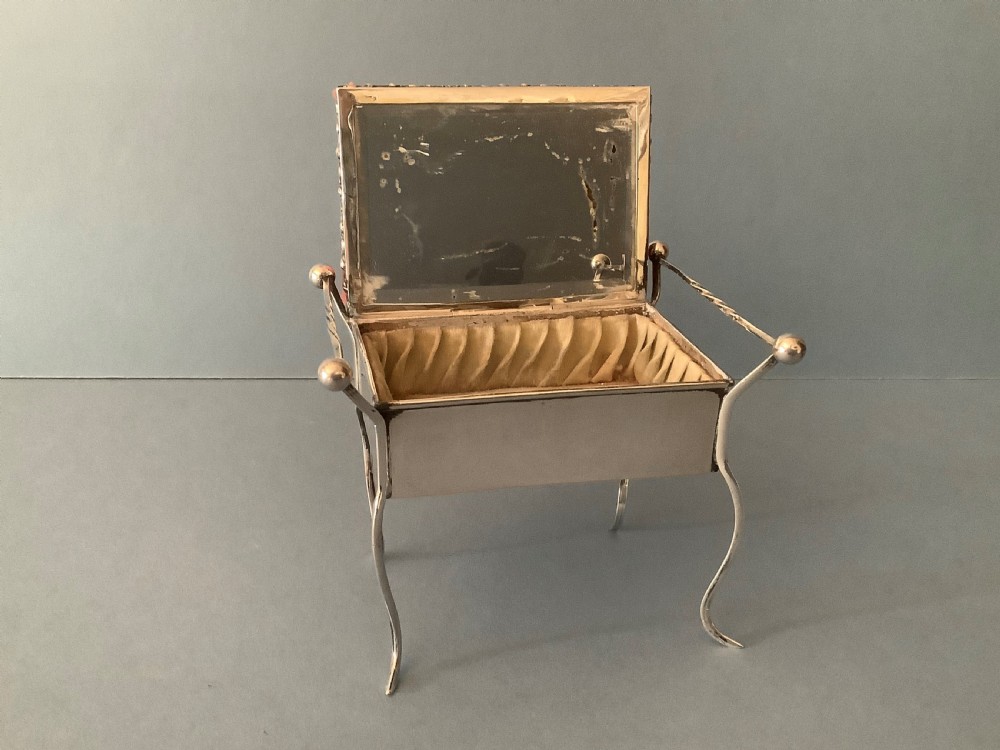 Antique Silver Novelty Piano Stool Pin Cushion / Trinket Box View IV