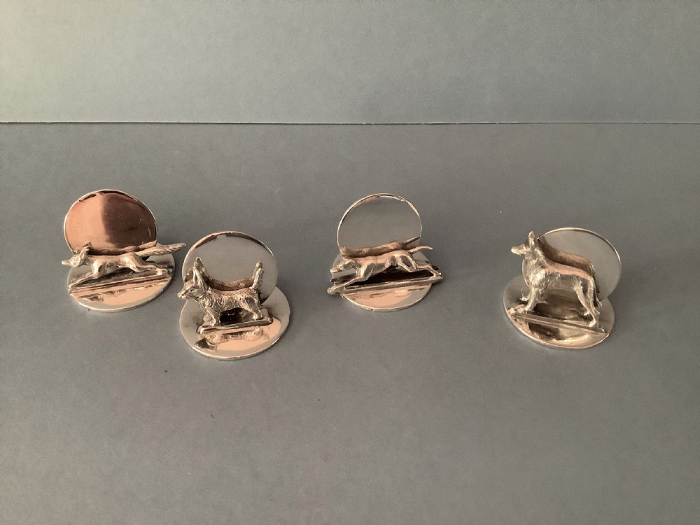 Antique Silver Menu Holders - Fox and Hounds