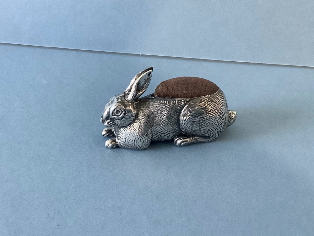Antique Edwardian Silver Rabbit Pin Cushion
