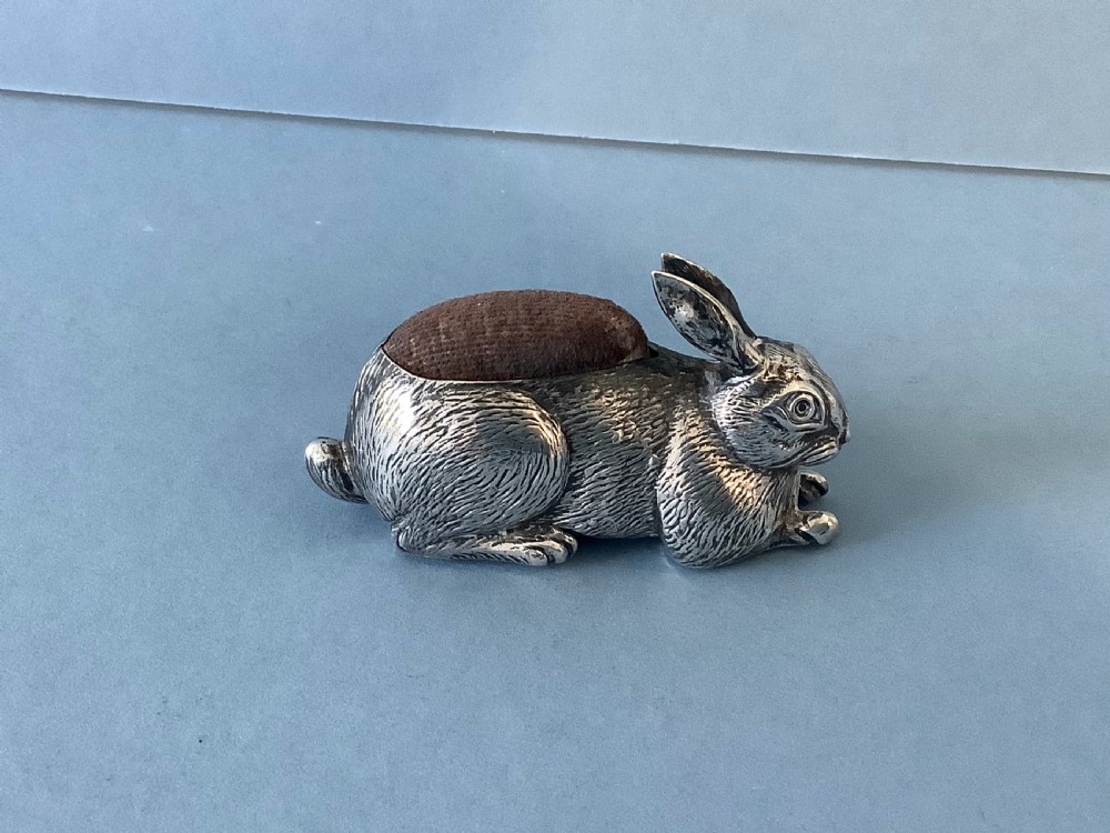 Antique Edwardian Silver Rabbit Pin Cushion View II