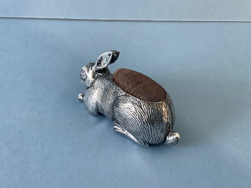 Antique Edwardian Silver Rabbit Pin Cushion View III