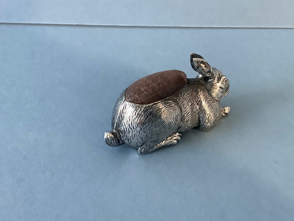 Antique Edwardian Silver Rabbit Pin Cushion View IV