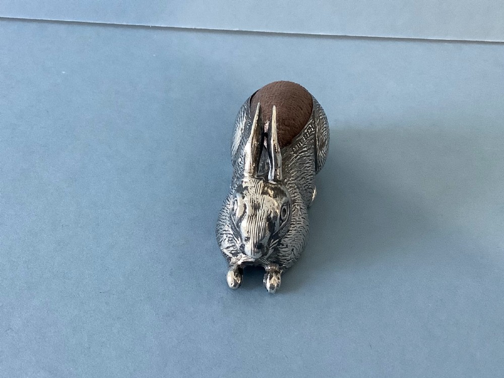Antique Edwardian Silver Rabbit Pin Cushion View V