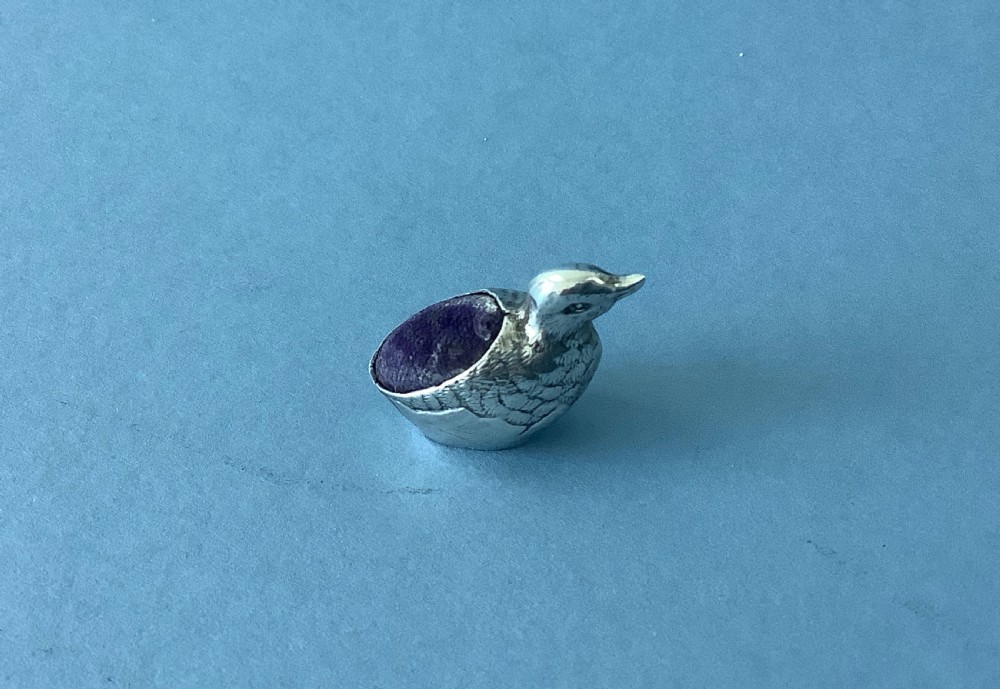 Antique Silver Novelty Duckling Pin Cushion