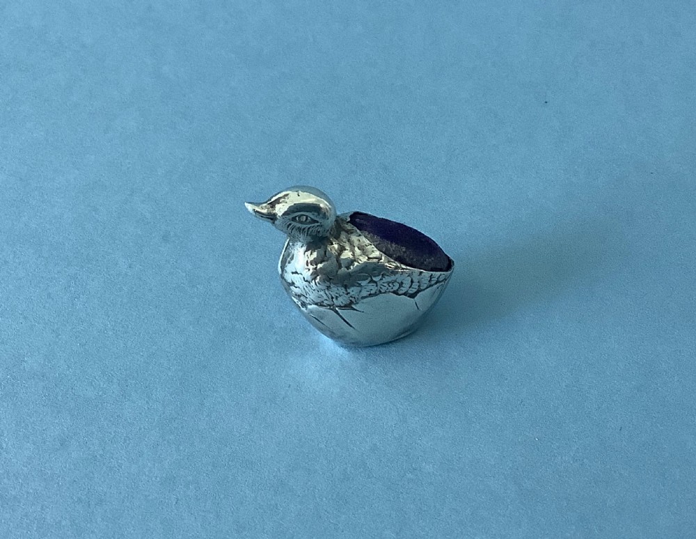 Antique Silver Novelty Duckling Pin Cushion View II