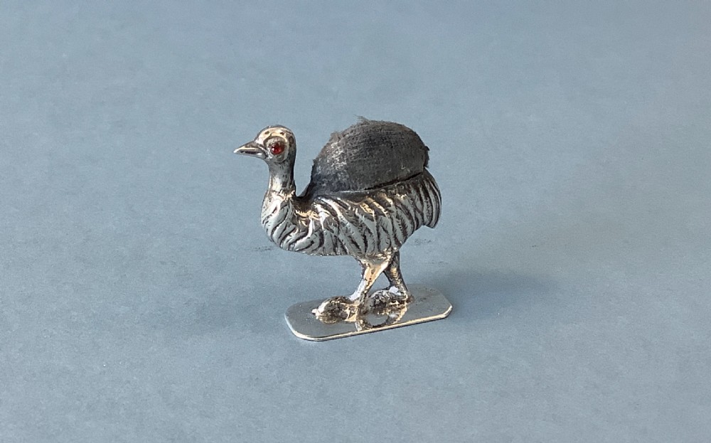 Rare Antique Silver Pin Cushion - Emu