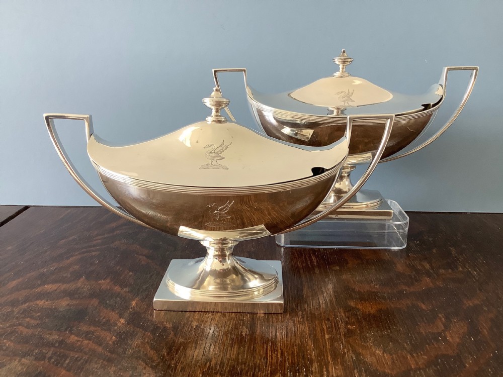 Pair of Antique Georgian Silver Sauce Tureens 1796 View V
