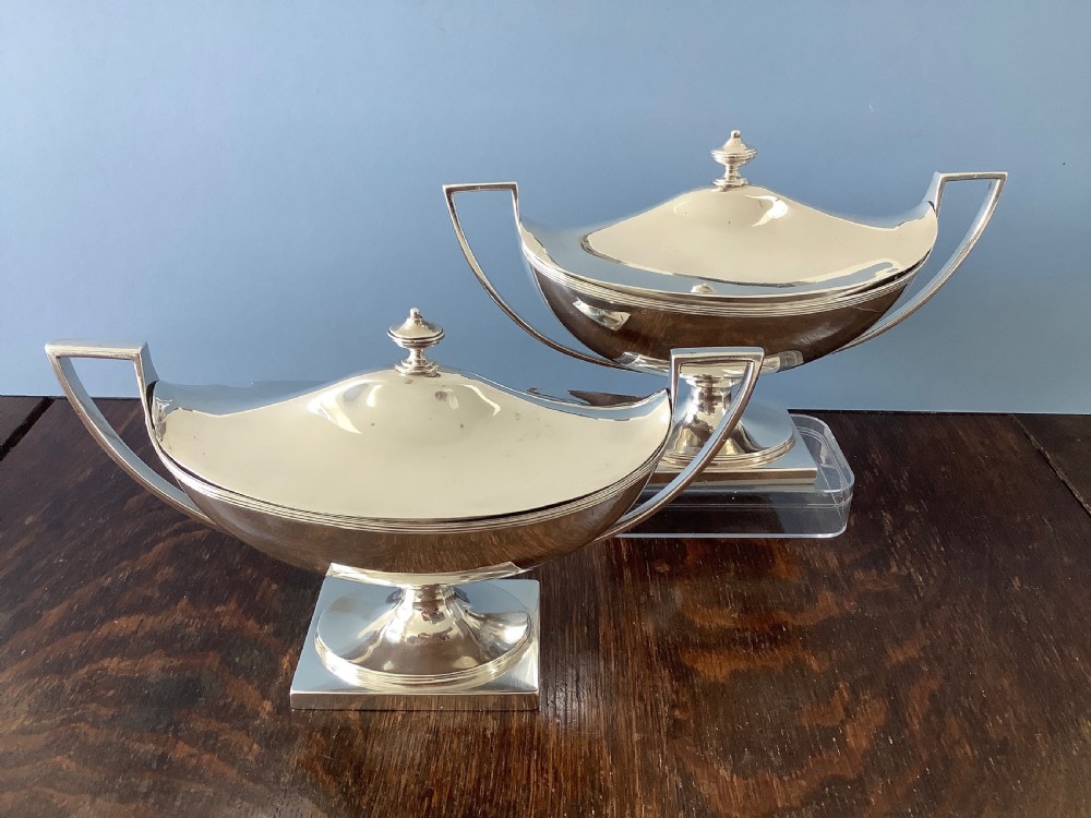 Pair of Antique Georgian Silver Sauce Tureens 1796 View VI